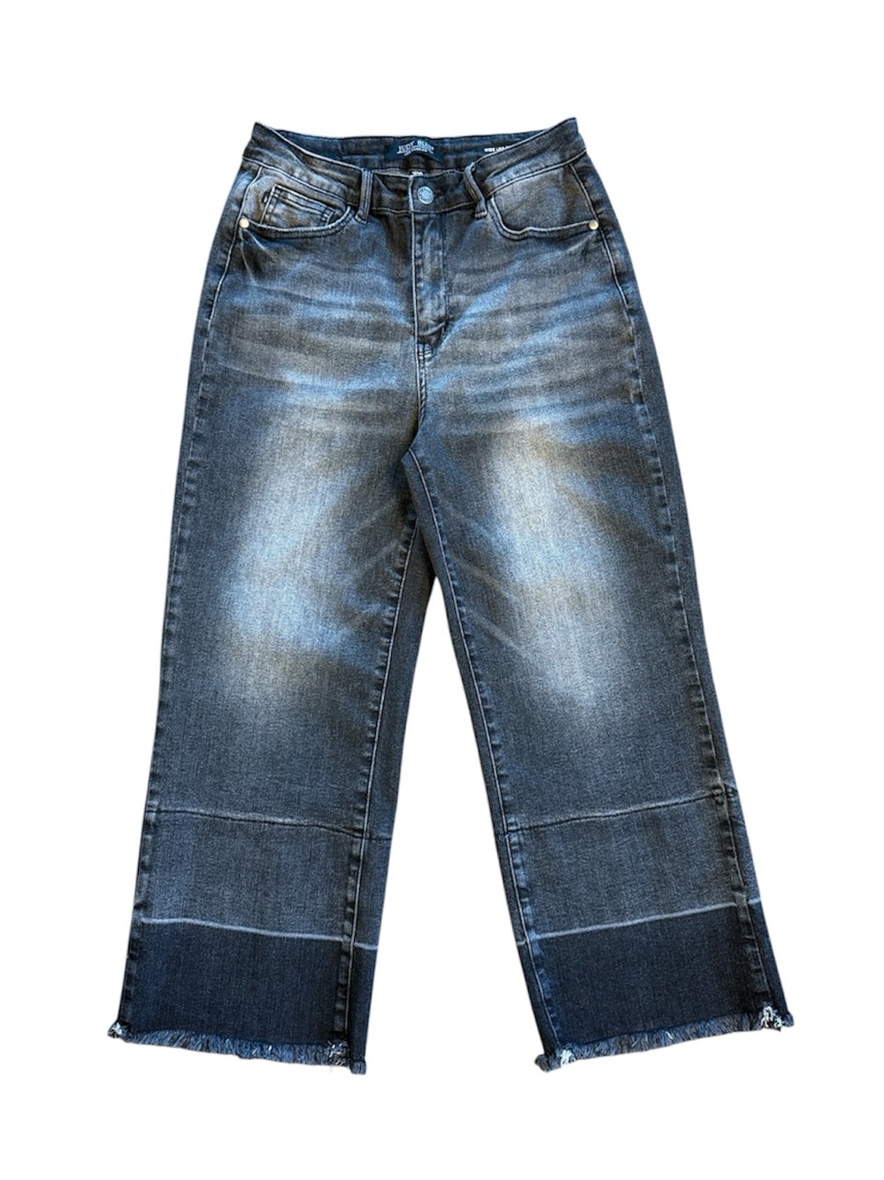 Judy Blue Knoxville High Rise Wide Leg Crop Jeans Charcoal Fade Black